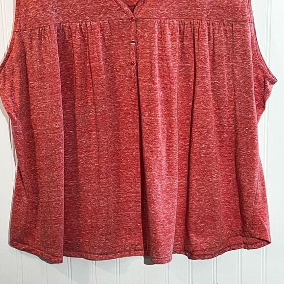 Bit & Bridle V-Neck Top Women 3X Heather Pink Sleeveless 1/4 Button Yoke Gathere - Picture 4 of 9